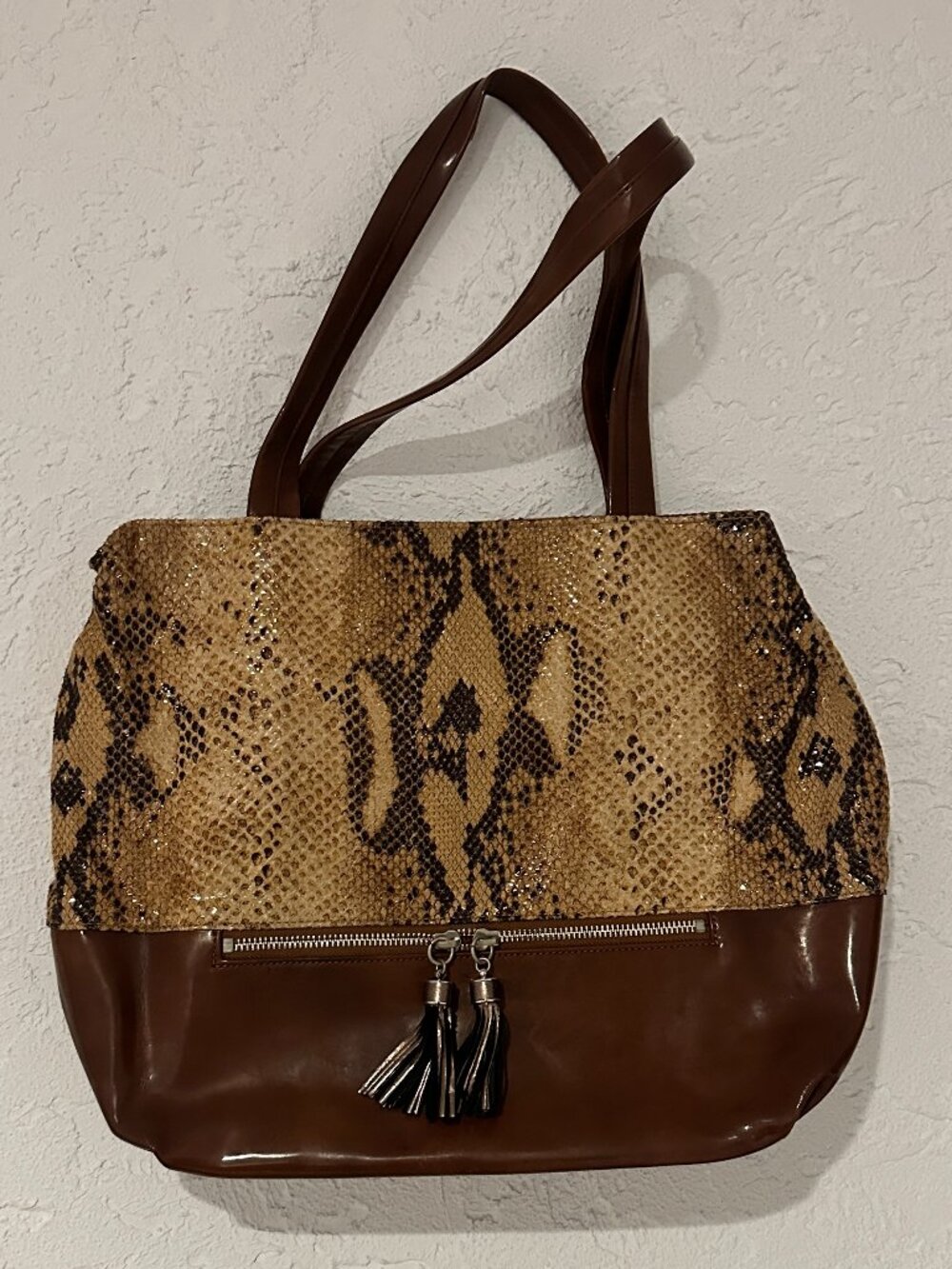 Ginza Yoshinoya Shiny Animal Print Shoulder Bag–NylonxPatent Tote–Japan Boutique